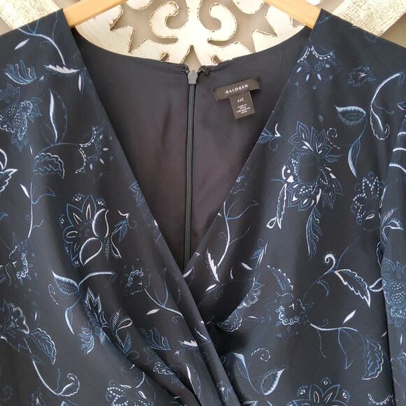 New Halogen Chiffon Faux Wrap Surplice Midi Dress in Bali Floral - Picture 7 of 11